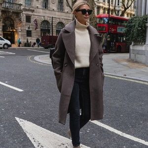 H&M Premium Wool Blend Brown Melange Coat Size M